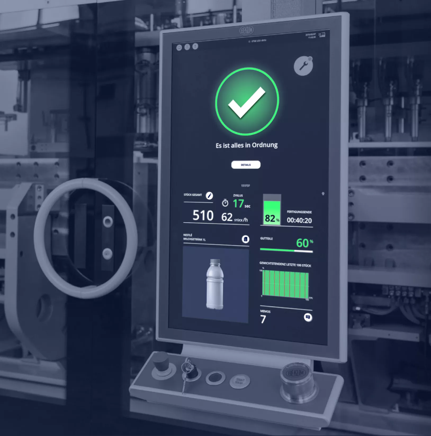 bekum interface on touchscreen with control panel