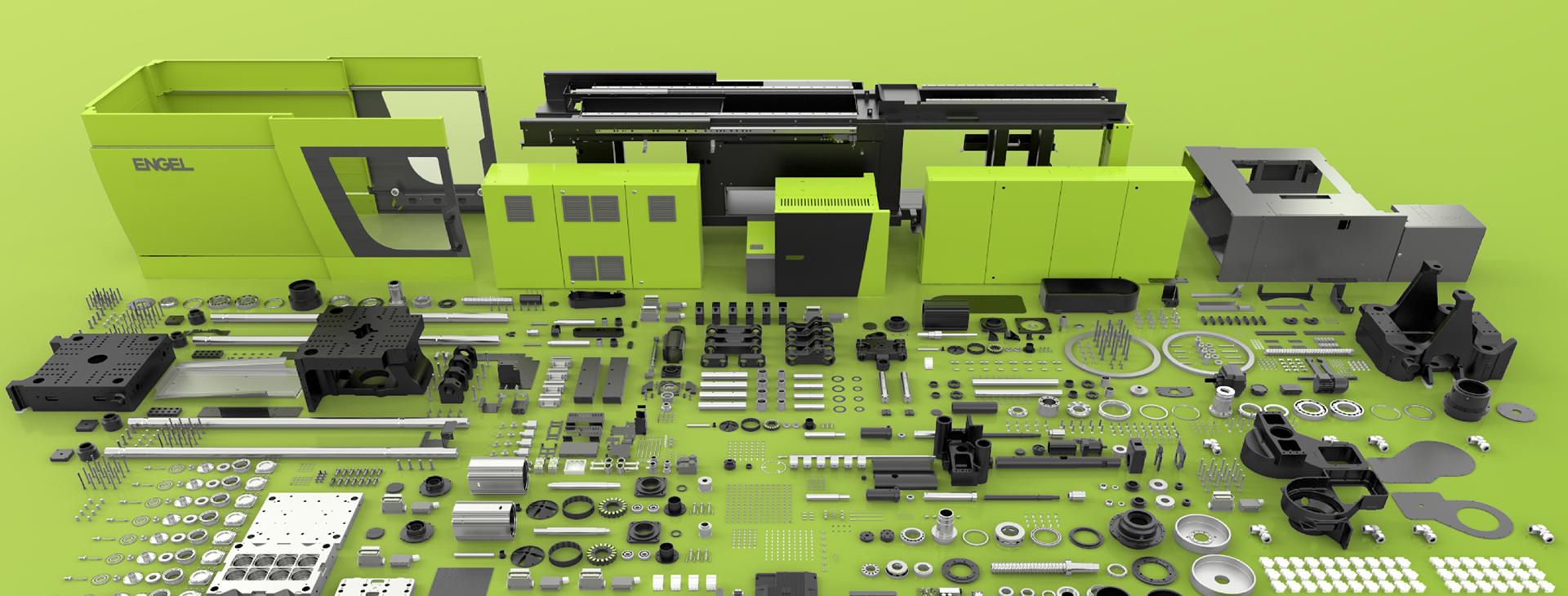 Overview of all rendered ENGEL machine parts | Übersicht aller gerenderten ENGEL Maschinenteile