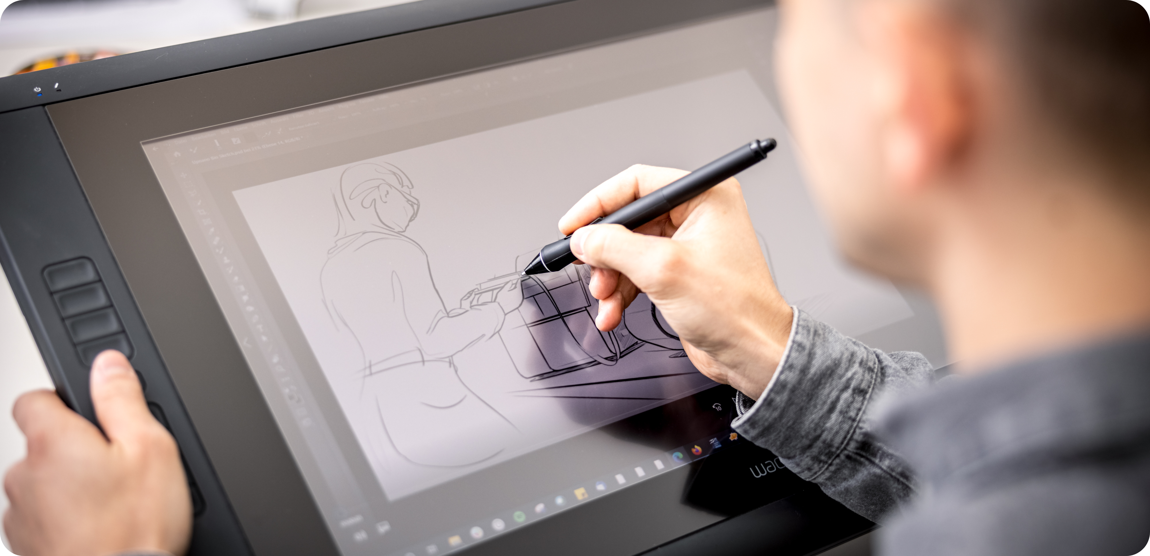 Michael designing on a wacom tablet | industrial & product design Vienna