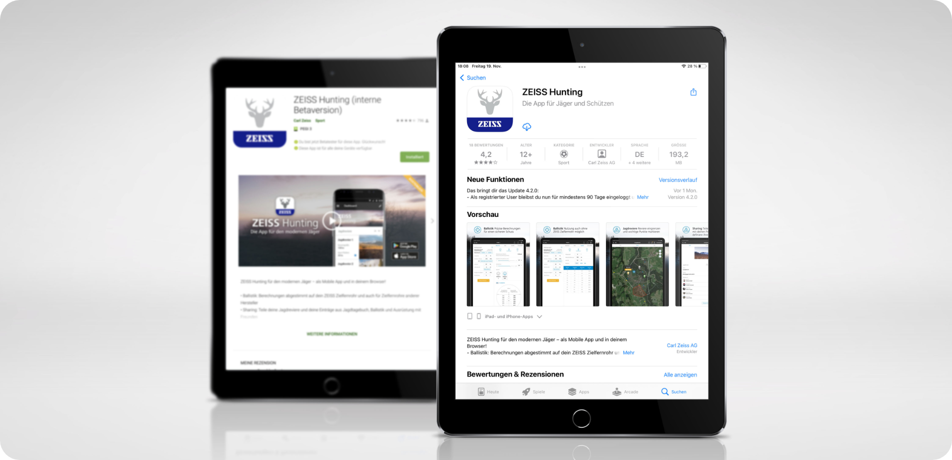 tablet Ansicht der zeiss hunting app im app store | Software Entwicklung Wien