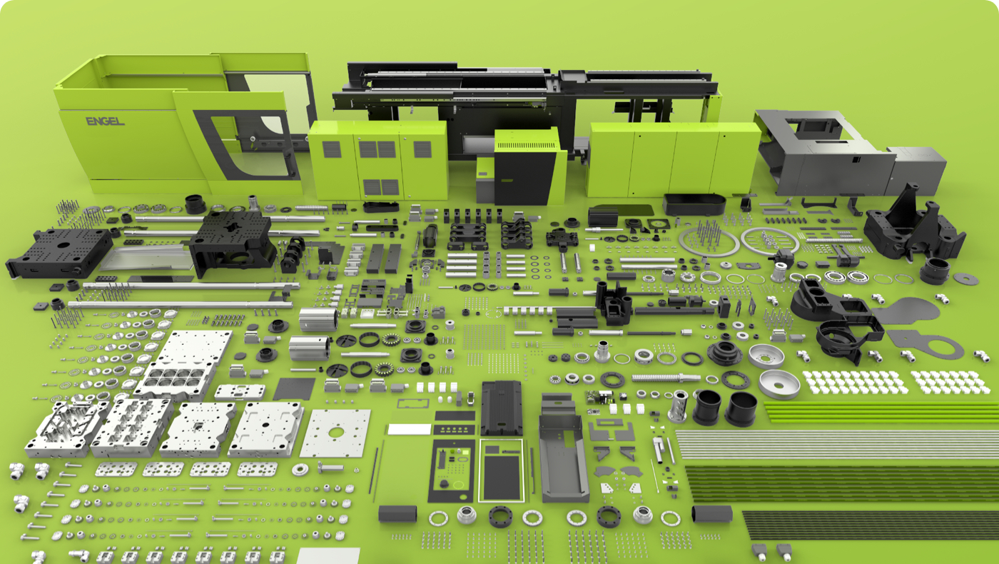 3d render compilation of ENGEL machinery parts