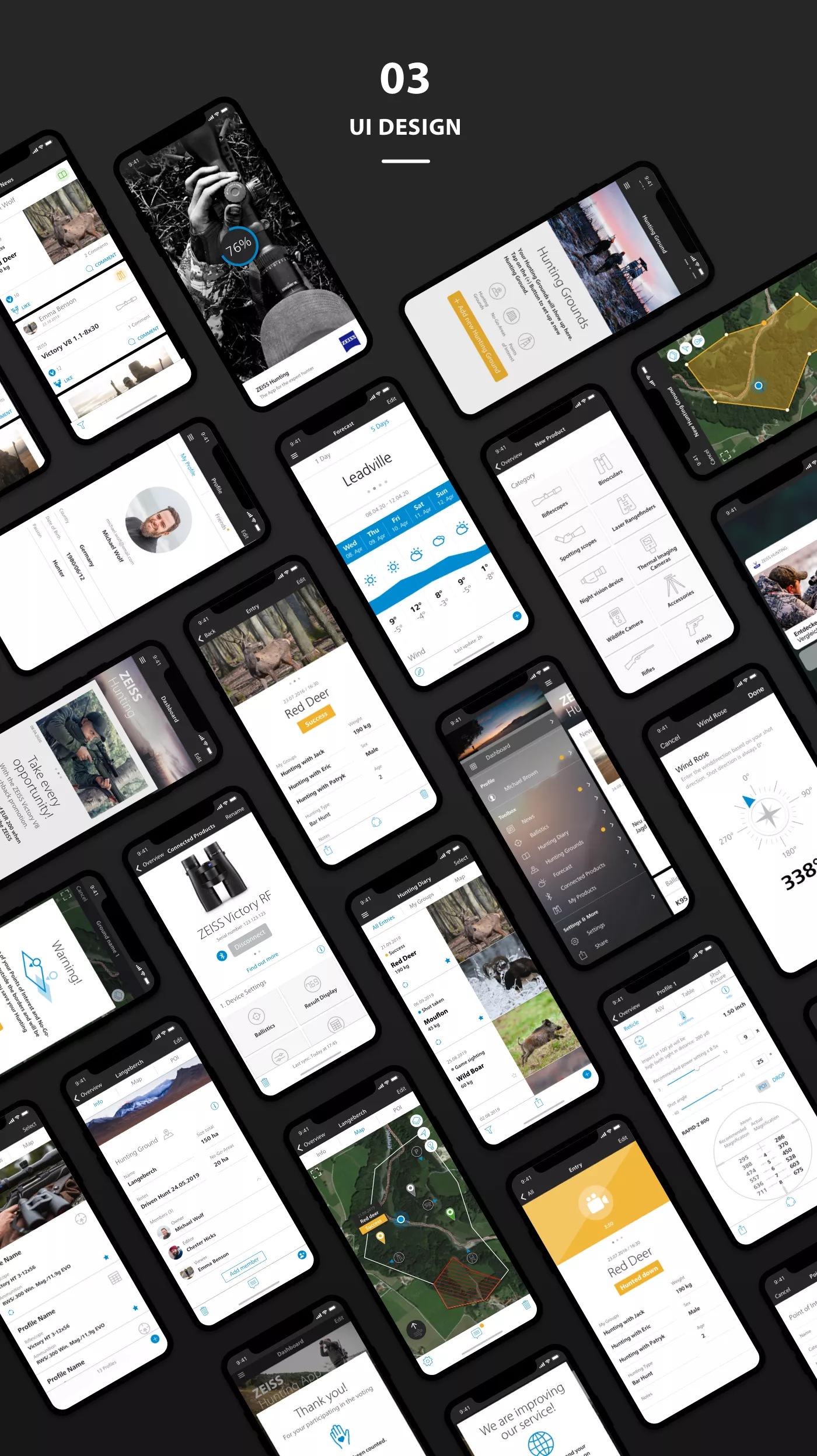 ZEISS Hunting App UI Design Flatlay