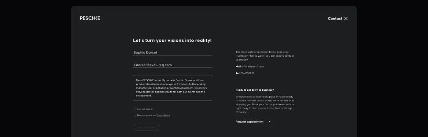 Corporate Branding | PESCHKE Contact Form