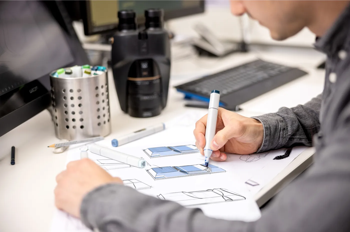 Sketching von Designentwürfen für mehr Bedienergonomie