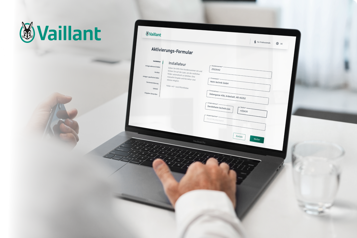 Online-Formular zur Vereinbarung einer Aktivierung von Vaillant Geräten