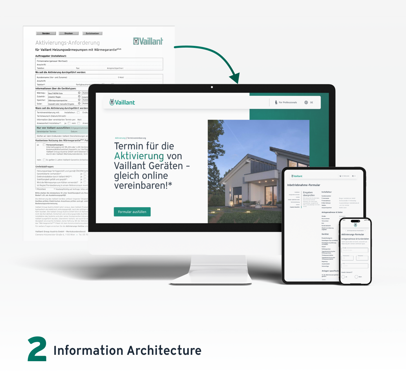 Online-Formular zur Vereinbarung einer Aktivierung von Vaillant Geräten. Von analogem PDF zu responsive Formular.