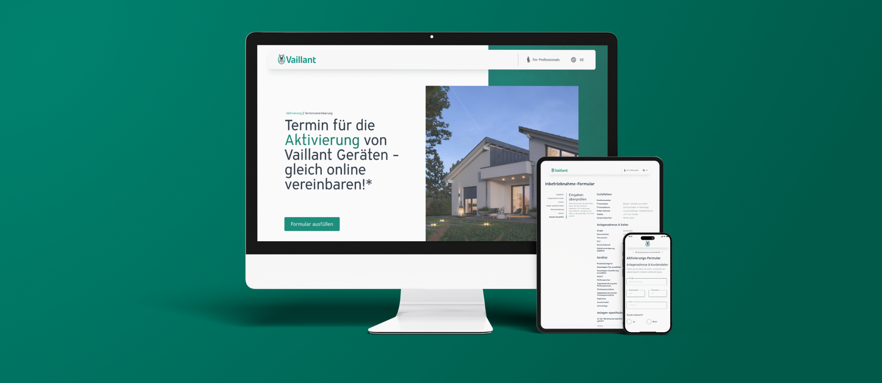 Online-Formular zur Vereinbarung einer Aktivierung von Vaillant Geräten