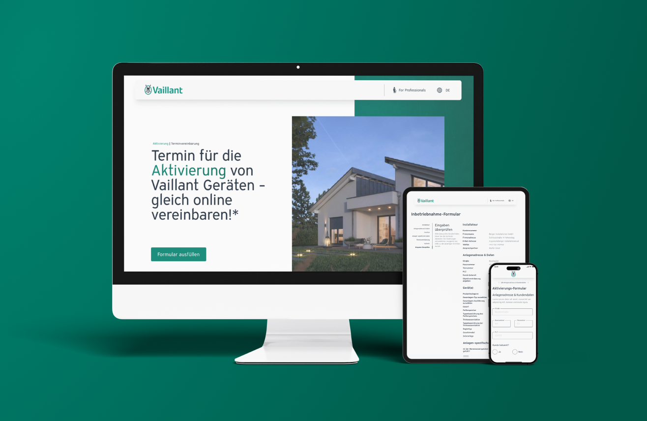 Online-Formular zur Vereinbarung einer Aktivierung von Vaillant Geräten