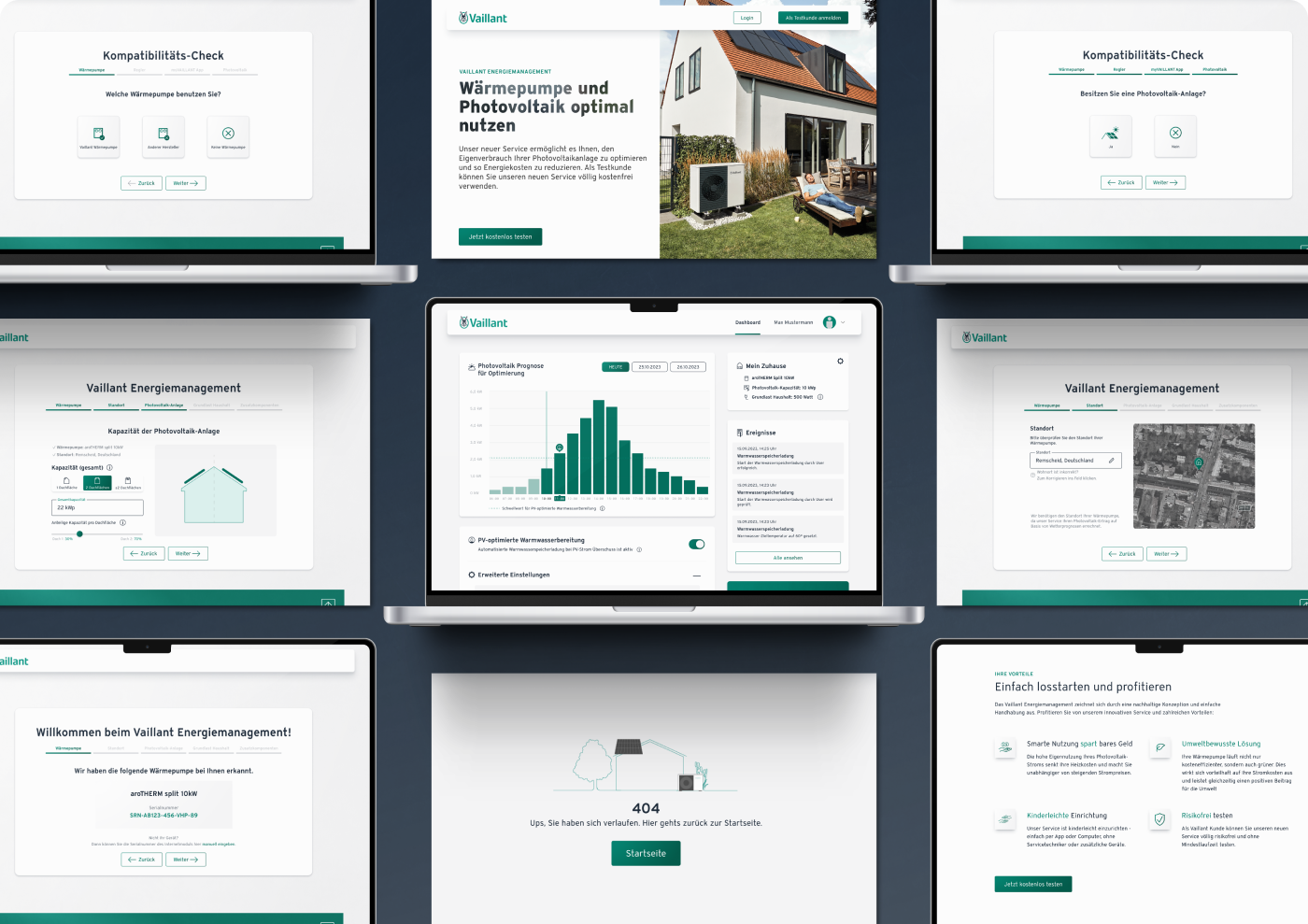 Verschiedene Screens des Services Vaillant Energiemanagement