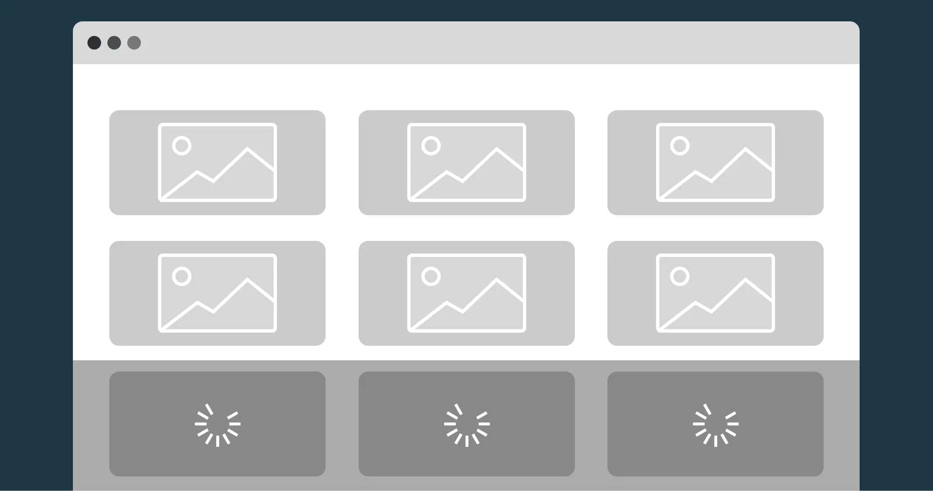 Low-Poly Wireframe Visualisierung von Lazy Loading einer Bildergalerie