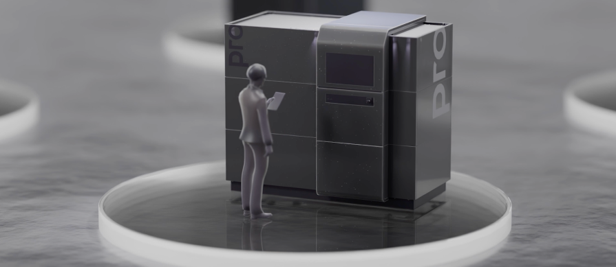 3D Rendering eines Bedieners vor dem 3D Drucker