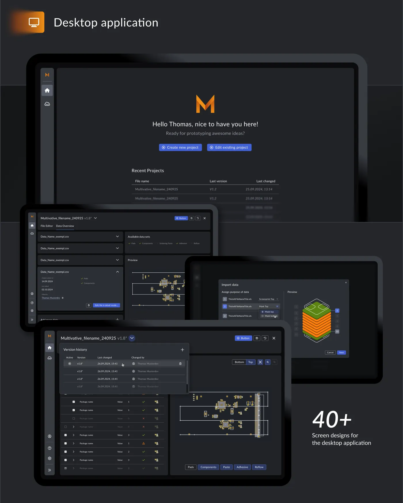Screens des Software Interfaces