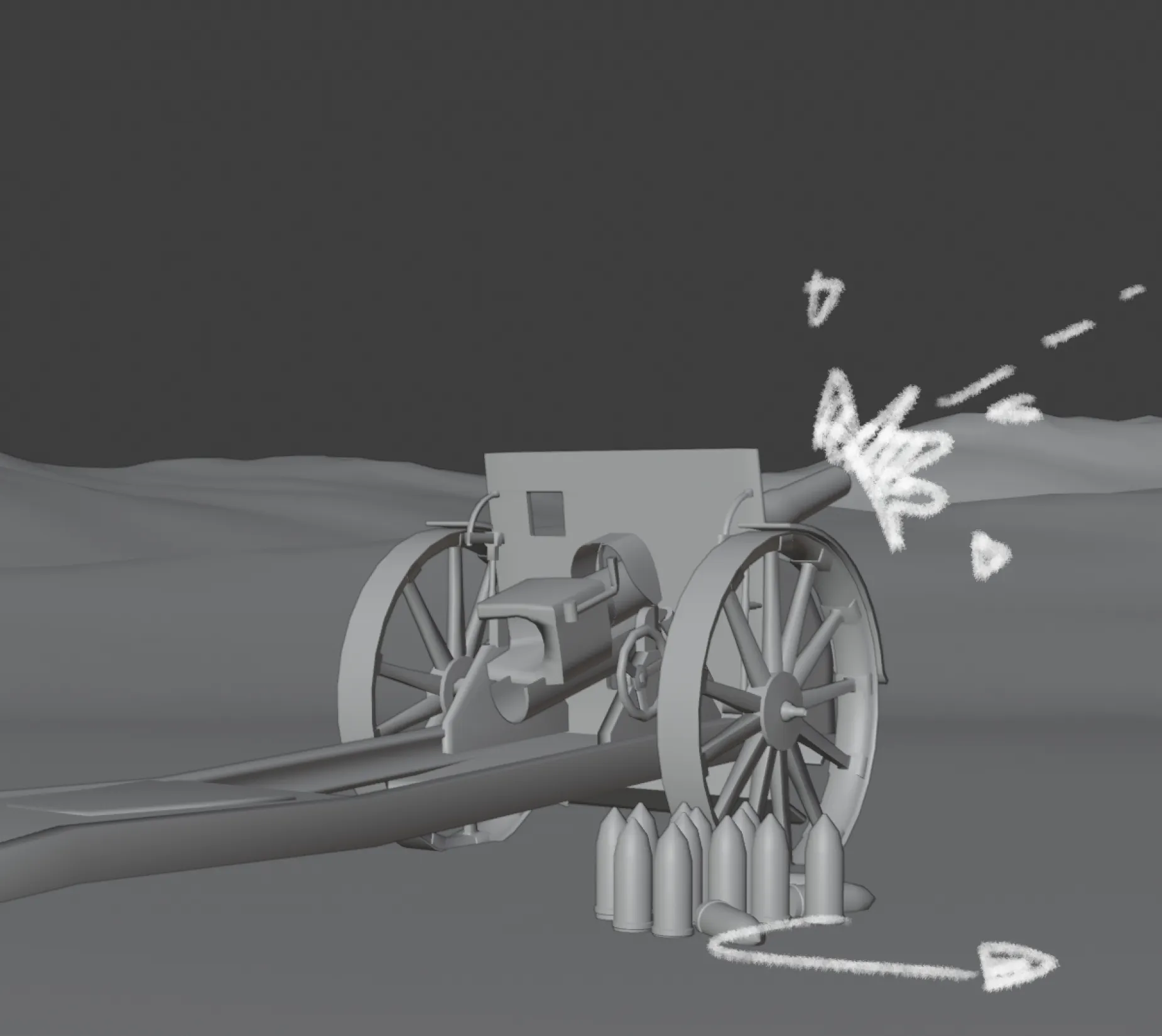 Kameraschwenk bei Abschuss der Kanone