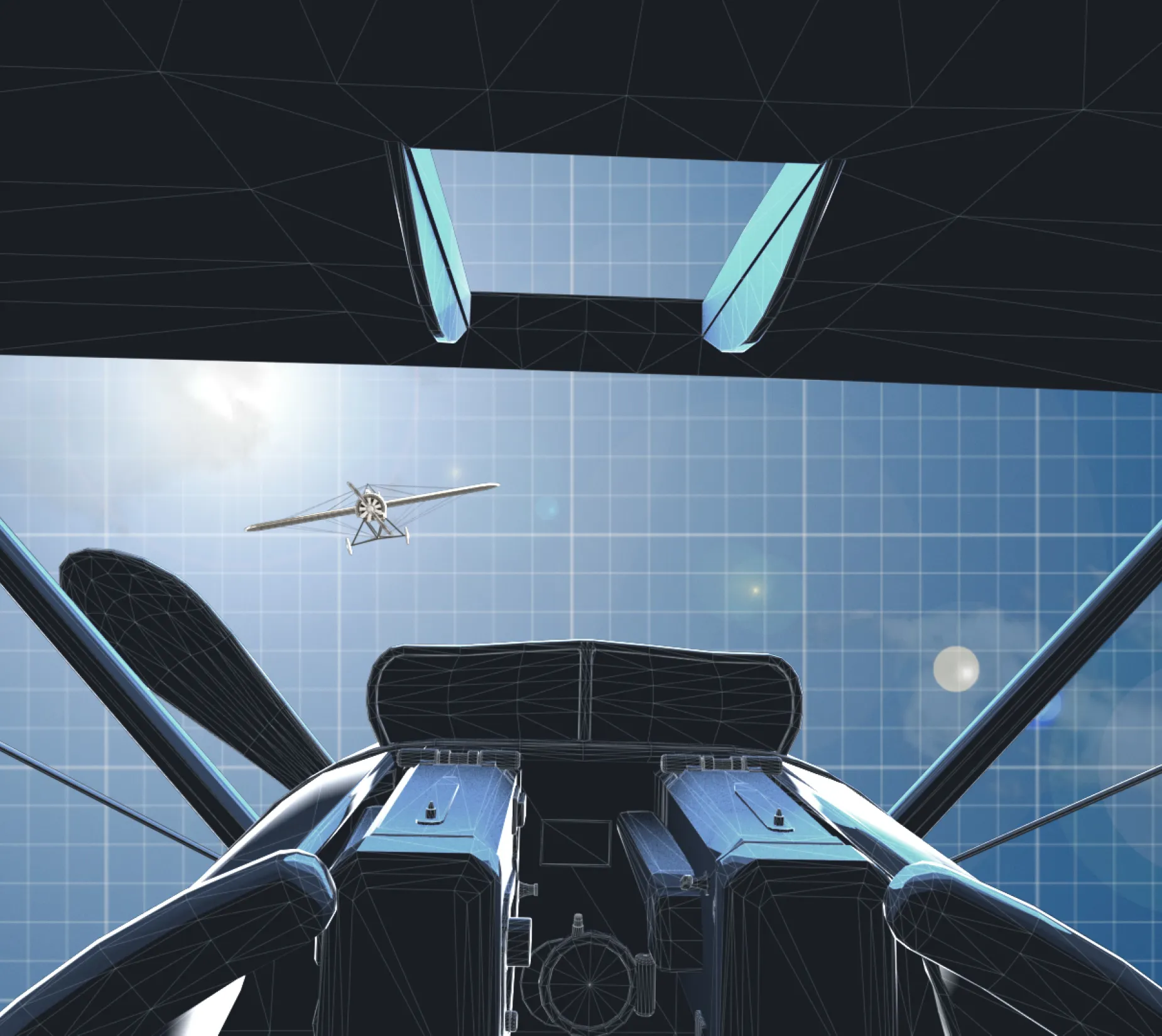 View aus Cockpit auf gegnerischen Flieger