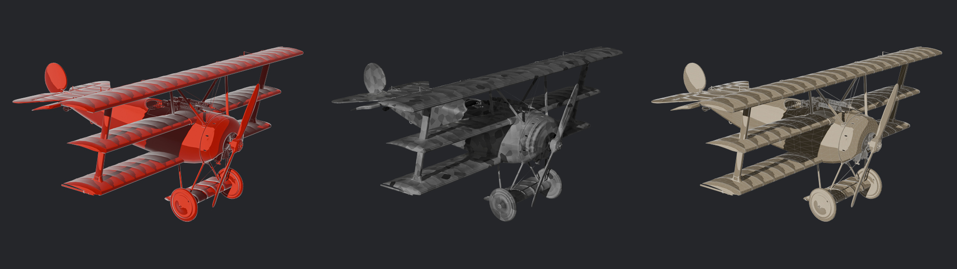 drei verschiedene Stil-Varianten der Flugzeuge