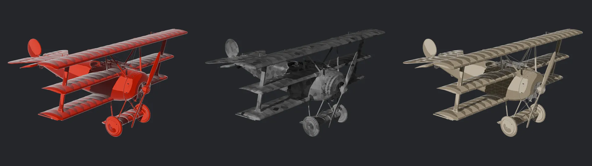 drei verschiedene Stil-Varianten der Flugzeuge