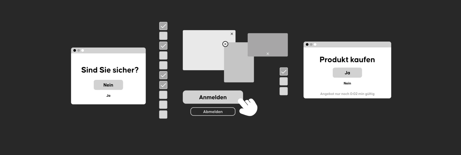 Header Bild mit visuellen Beispielen von Dark UX Patterns