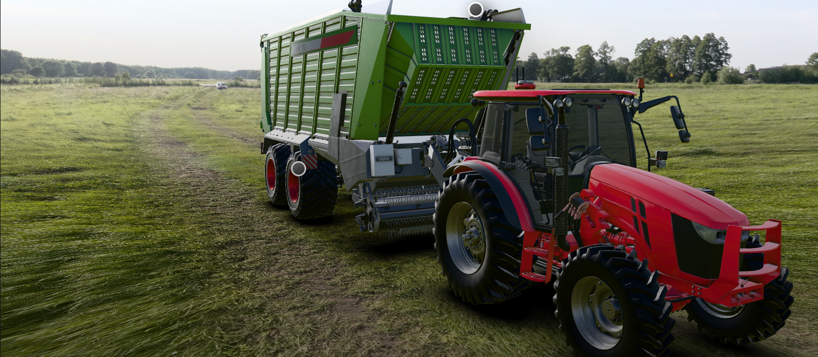 Traktor-Gespann auf dem Feld